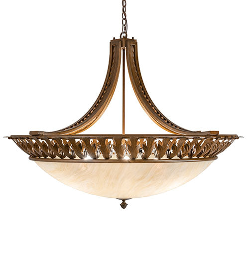Meyda Lighting Hampton 48" 6-Light Rustic Iron Inverted Pendant Light With Creme Carrara Idalight Shade