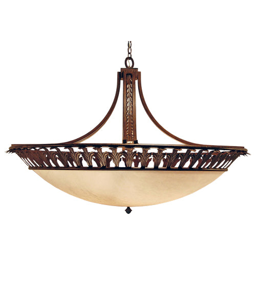 Meyda Lighting Hampton 54" 8-Light Rust Iron Inverted Pendant Light With Beige Fleshtone Idalight Shade Glass