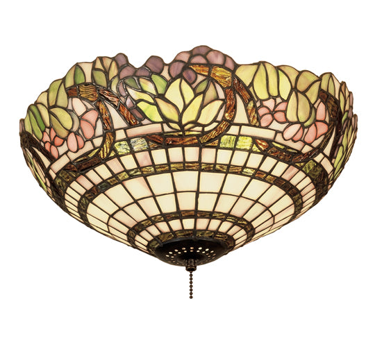 Meyda Lighting Handel Grapevine 15" 3-Light Mahogany Bronze Flush Mount Light With Multi-Colored Stained Shade Glass