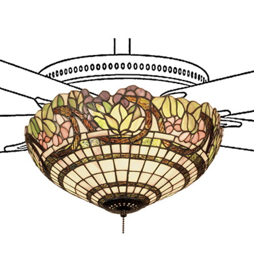 Meyda Lighting Handel Grapevine 15" Bronze Fan Light Fixture With Multi-Colored Stained Shade Glass