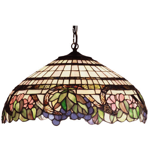 Meyda Lighting Handel Grapevine 18" 3-Light Mahogany Bronze Pendant Light With Multi-Colored Stained Shade Glass