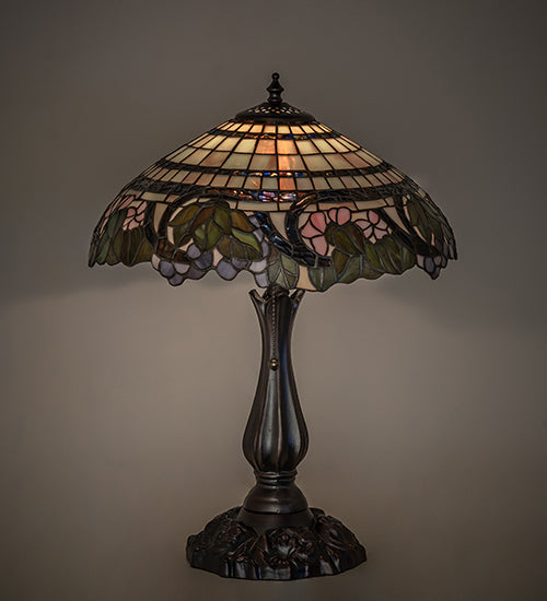 Meyda Lighting Handel Grapevine 20 Mahogany Bronze Table Lamp With Multi-Colored Stained Shade Glass