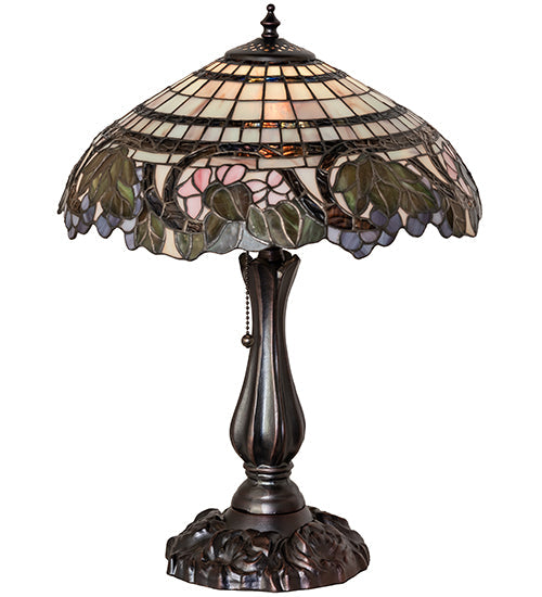 Meyda Lighting Handel Grapevine 20 Mahogany Bronze Table Lamp With Multi-Colored Stained Shade Glass