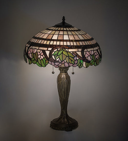 Meyda Lighting Handel Grapevine 26" 2-Light Bronze Table Lamp With Multi-Colored Shade Glass