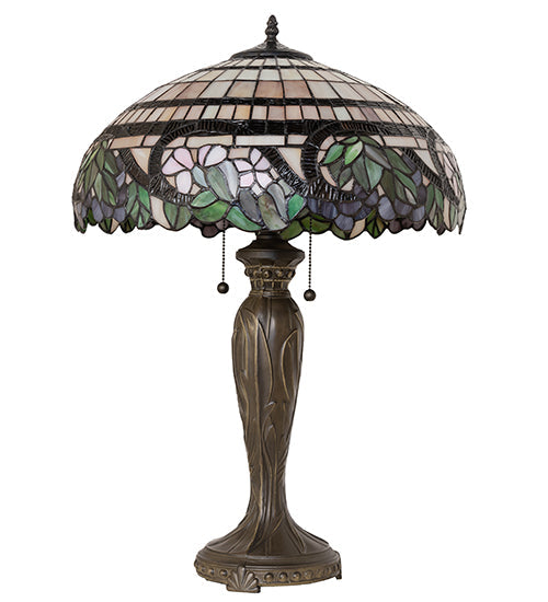Meyda Lighting Handel Grapevine 26" 2-Light Bronze Table Lamp With Multi-Colored Shade Glass