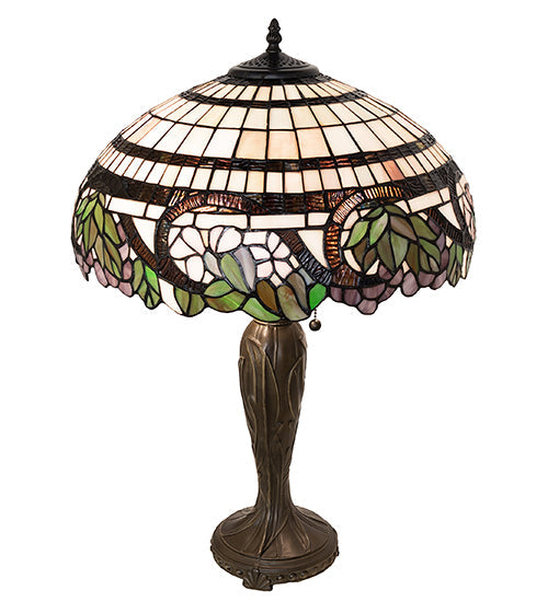 Meyda Lighting Handel Grapevine 26" 2-Light Bronze Table Lamp With Multi-Colored Shade Glass