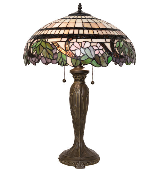 Meyda Lighting Handel Grapevine 26" 2-Light Bronze Table Lamp With Multi-Colored Shade Glass