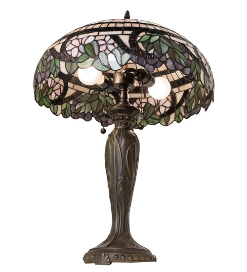 Meyda Lighting Handel Grapevine 26" 2-Light Bronze Table Lamp With Multi-Colored Shade Glass
