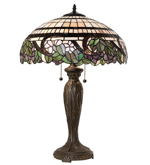 Meyda Lighting Handel Grapevine 26" 2-Light Bronze Table Lamp With Multi-Colored Shade Glass