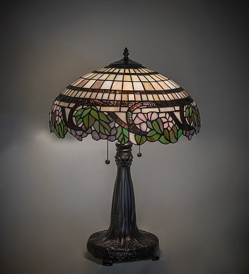Meyda Lighting Handel Grapevine 26" 2-Light Mahogany Bronze Table Lamp With Multi-Colored Shade Glass