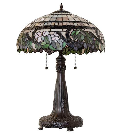 Meyda Lighting Handel Grapevine 26" 2-Light Mahogany Bronze Table Lamp With Multi-Colored Shade Glass