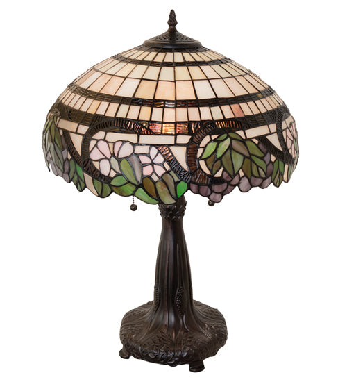 Meyda Lighting Handel Grapevine 26" 2-Light Mahogany Bronze Table Lamp With Multi-Colored Shade Glass