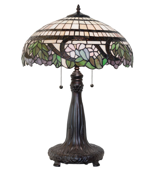 Meyda Lighting Handel Grapevine 26" 2-Light Mahogany Bronze Table Lamp With Multi-Colored Shade Glass