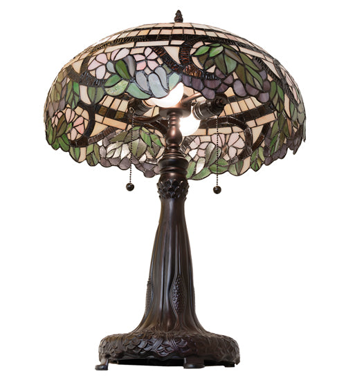 Meyda Lighting Handel Grapevine 26" 2-Light Mahogany Bronze Table Lamp With Multi-Colored Shade Glass