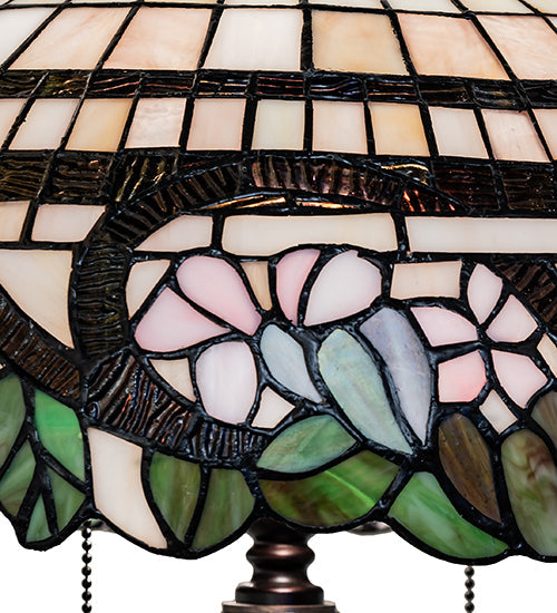 Meyda Lighting Handel Grapevine 26" 2-Light Mahogany Bronze Table Lamp With Multi-Colored Shade Glass