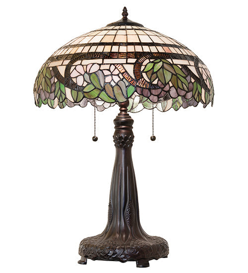 Meyda Lighting Handel Grapevine 26" 2-Light Mahogany Bronze Table Lamp With Multi-Colored Shade Glass