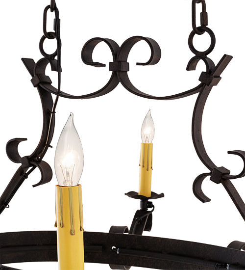Meyda Lighting Handforged 38" 6-Light Chestnut Island Chandelier With Amber Faux Candlelight