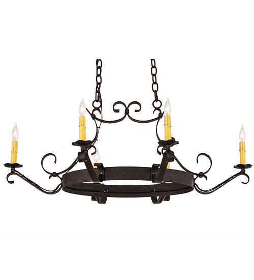 Meyda Lighting Handforged 38" 6-Light Chestnut Island Chandelier With Amber Faux Candlelight