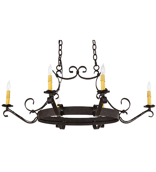 Meyda Lighting Handforged 38" 6-Light Chestnut Island Chandelier With Amber Faux Candlelight