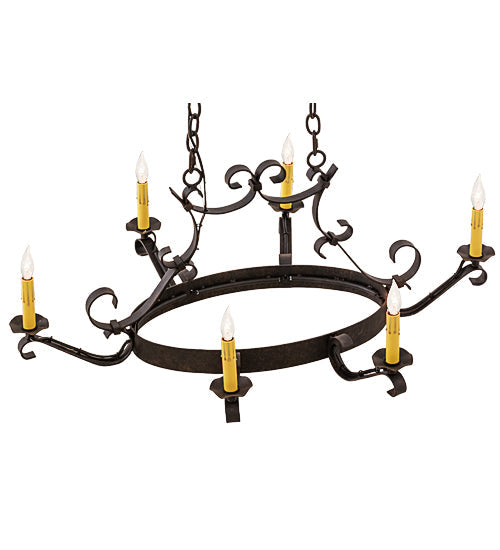 Meyda Lighting Handforged 38" 6-Light Chestnut Island Chandelier With Amber Faux Candlelight