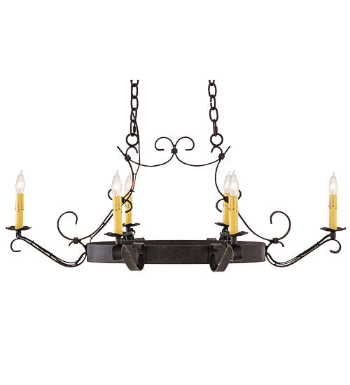Meyda Lighting Handforged 38" 6-Light Chestnut Island Chandelier With Amber Faux Candlelight