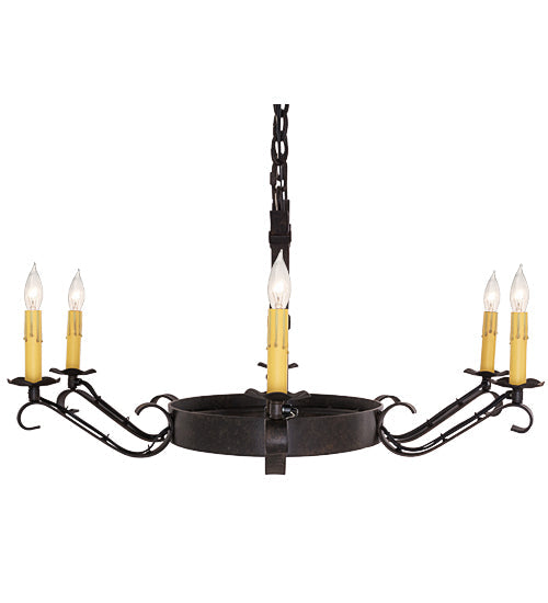 Meyda Lighting Handforged 38" 6-Light Chestnut Island Chandelier With Amber Faux Candlelight