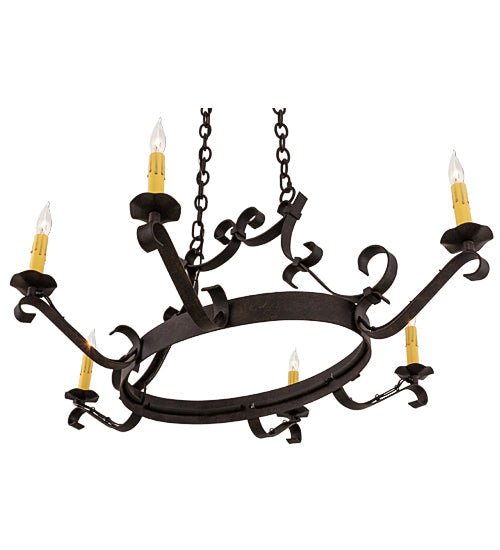 Meyda Lighting Handforged 38" 6-Light Chestnut Island Chandelier With Amber Faux Candlelight