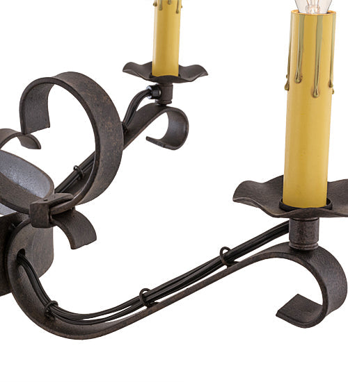 Meyda Lighting Handforged 38" 6-Light Chestnut Island Chandelier With Amber Faux Candlelight