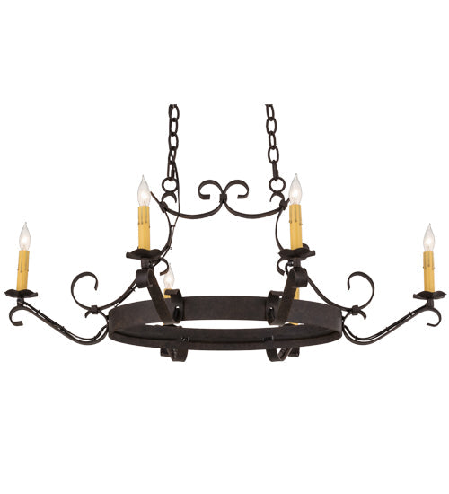 Meyda Lighting Handforged 38" 6-Light Chestnut Island Chandelier With Amber Faux Candlelight