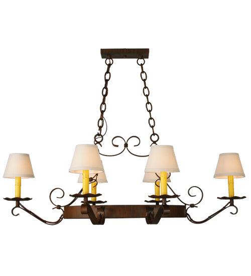 Meyda Lighting Handforged 40" 6-Light Rustic Iron Oval Chandelier With Beige Textrene Shade