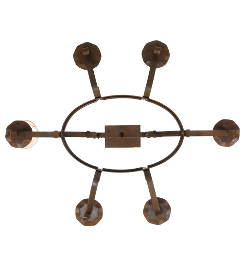 Meyda Lighting Handforged 40" 6-Light Rustic Iron Oval Chandelier With Beige Textrene Shade