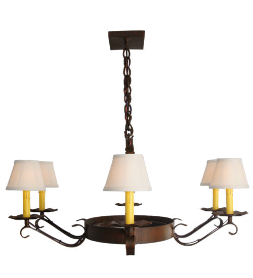 Meyda Lighting Handforged 40" 6-Light Rustic Iron Oval Chandelier With Beige Textrene Shade