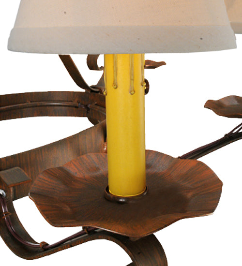 Meyda Lighting Handforged 40" 6-Light Rustic Iron Oval Chandelier With Beige Textrene Shade