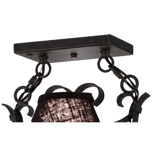 Meyda Lighting Handforged 40" 8-Light Antique Iron Gate Oval Chandelier With Black Faille Shades
