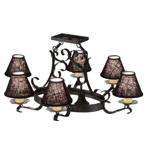 Meyda Lighting Handforged 40" 8-Light Antique Iron Gate Oval Chandelier With Black Faille Shades
