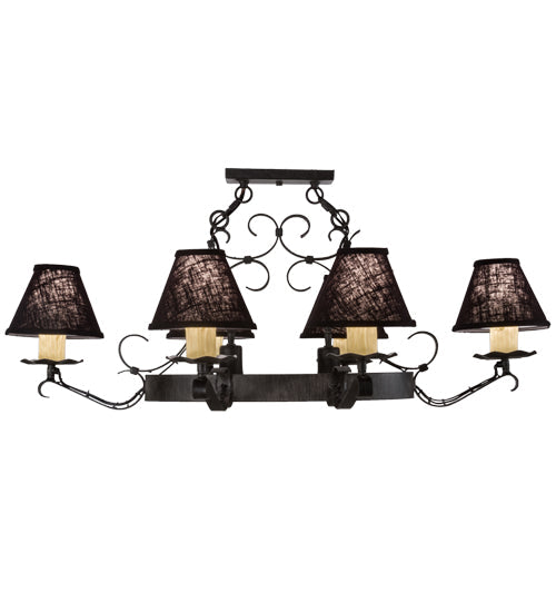 Meyda Lighting Handforged 40" 8-Light Antique Iron Gate Oval Chandelier With Black Faille Shades