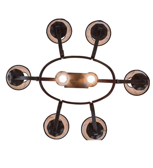 Meyda Lighting Handforged 40" 8-Light Antique Iron Gate Oval Chandelier With Black Faille Shades