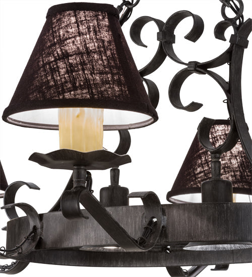Meyda Lighting Handforged 40" 8-Light Antique Iron Gate Oval Chandelier With Black Faille Shades
