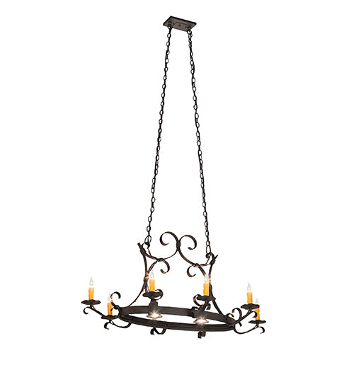 Meyda Lighting Handforged 51" 10-Light Wrought Iron Island Chandelier With Amber Faux Candlelight