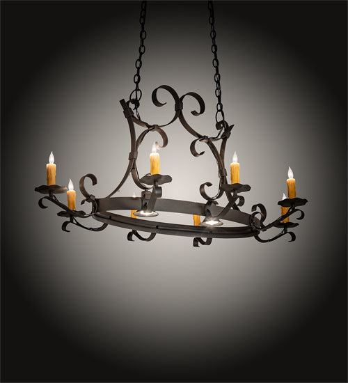 Meyda Lighting Handforged 51" 10-Light Wrought Iron Island Chandelier With Amber Faux Candlelight