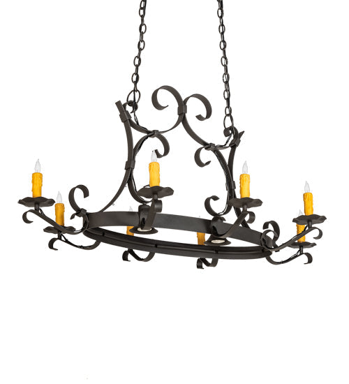 Meyda Lighting Handforged 51" 10-Light Wrought Iron Island Chandelier With Amber Faux Candlelight