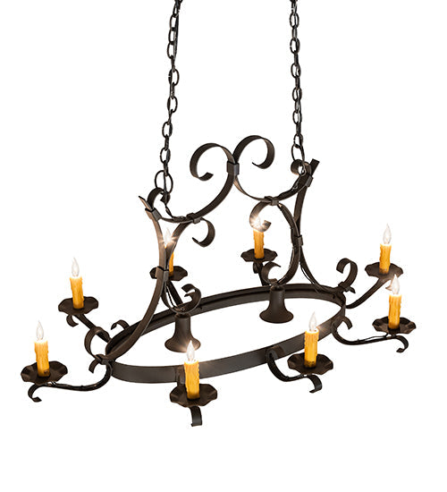 Meyda Lighting Handforged 51" 10-Light Wrought Iron Island Chandelier With Amber Faux Candlelight
