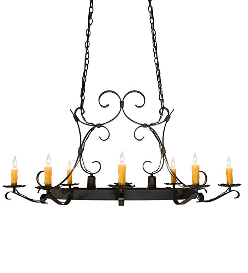 Meyda Lighting Handforged 51" 10-Light Wrought Iron Island Chandelier With Amber Faux Candlelight