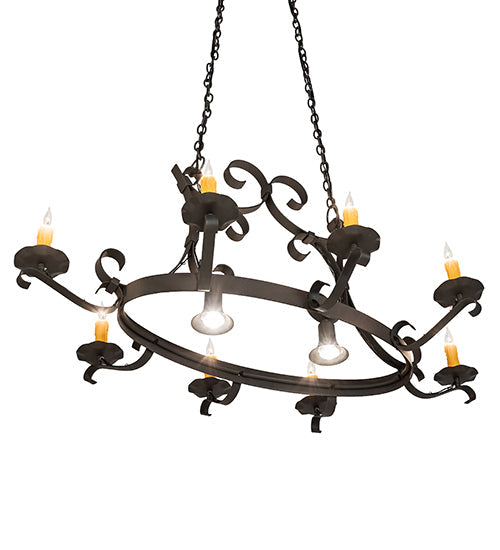 Meyda Lighting Handforged 51" 10-Light Wrought Iron Island Chandelier With Amber Faux Candlelight