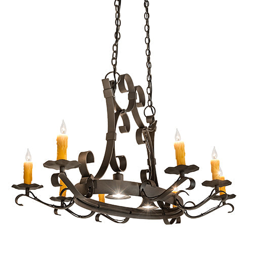 Meyda Lighting Handforged 51" 10-Light Wrought Iron Island Chandelier With Amber Faux Candlelight