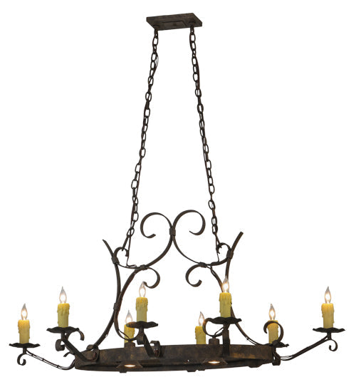 Meyda Lighting Handforged 52" 10-Light Antiquity Oval Chandelier With Ivory Faux Candlelight Shade