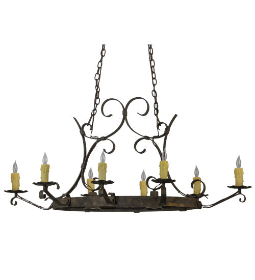Meyda Lighting Handforged 52" 10-Light Antiquity Oval Chandelier With Ivory Faux Candlelight Shade