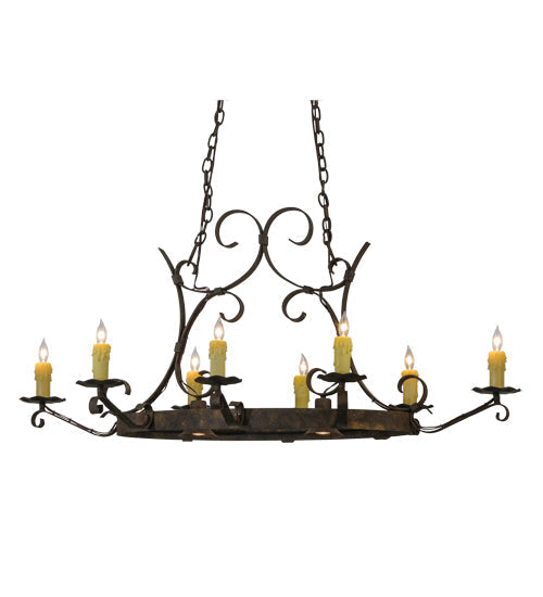 Meyda Lighting Handforged 52" 10-Light Antiquity Oval Chandelier With Ivory Faux Candlelight Shade