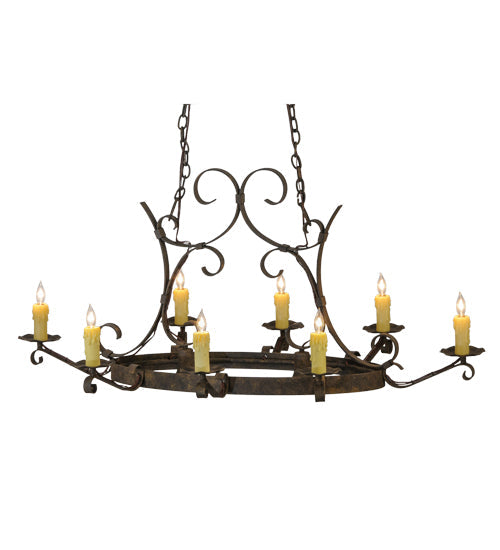 Meyda Lighting Handforged 52" 10-Light Antiquity Oval Chandelier With Ivory Faux Candlelight Shade