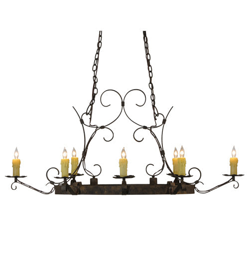 Meyda Lighting Handforged 52" 10-Light Antiquity Oval Chandelier With Ivory Faux Candlelight Shade